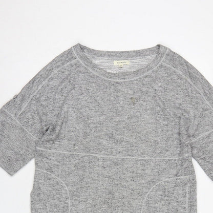 Max Studio Women Grey M Basic Short Sleeve Raglan Pocket T-Shirt