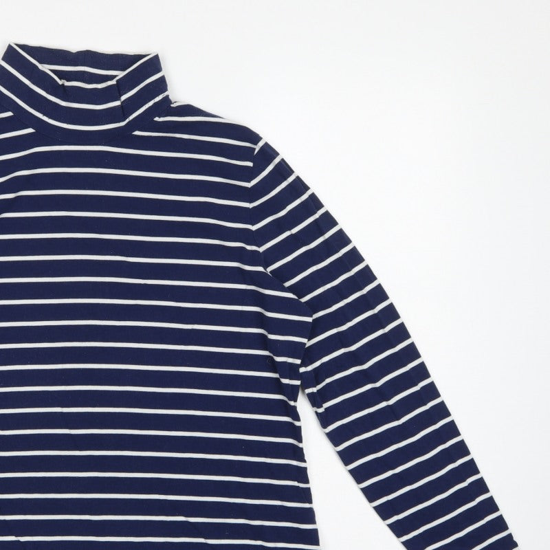Lands' End Women Blue UK 16 Striped High Neck Long Sleeve T-Shirt