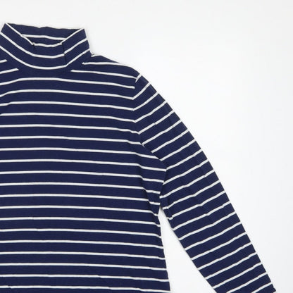 Lands' End Women Blue UK 16 Striped High Neck Long Sleeve T-Shirt