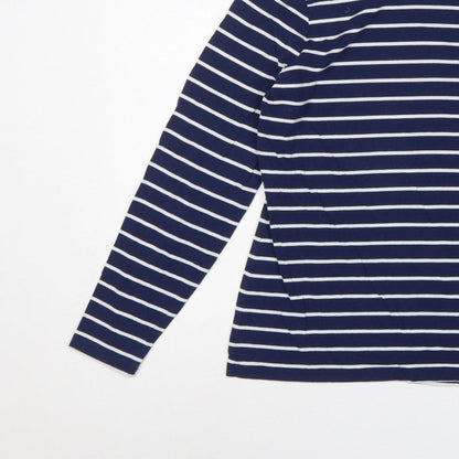 Lands' End Women Blue UK 16 Striped High Neck Long Sleeve T-Shirt