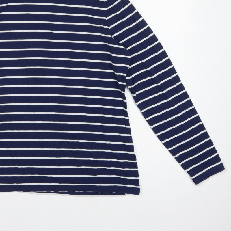 Lands' End Women Blue UK 16 Striped High Neck Long Sleeve T-Shirt