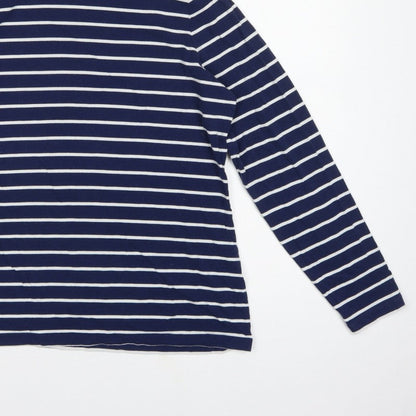 Lands' End Women Blue UK 16 Striped High Neck Long Sleeve T-Shirt