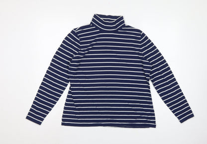 Lands' End Women Blue UK 16 Striped High Neck Long Sleeve T-Shirt