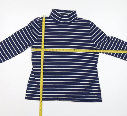 Lands' End Women Blue UK 16 Striped High Neck Long Sleeve T-Shirt