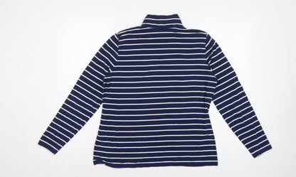 Lands' End Women Blue UK 16 Striped High Neck Long Sleeve T-Shirt