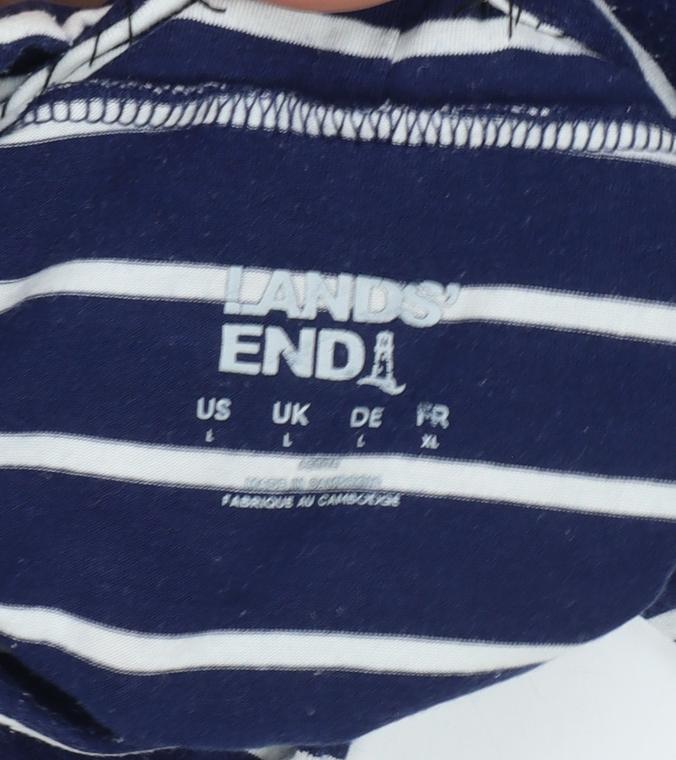 Lands' End Women Blue UK 16 Striped High Neck Long Sleeve T-Shirt