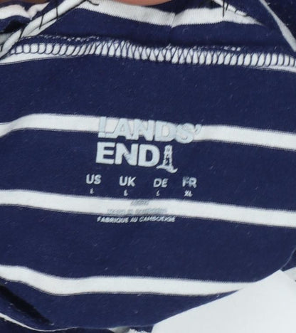 Lands' End Women Blue UK 16 Striped High Neck Long Sleeve T-Shirt