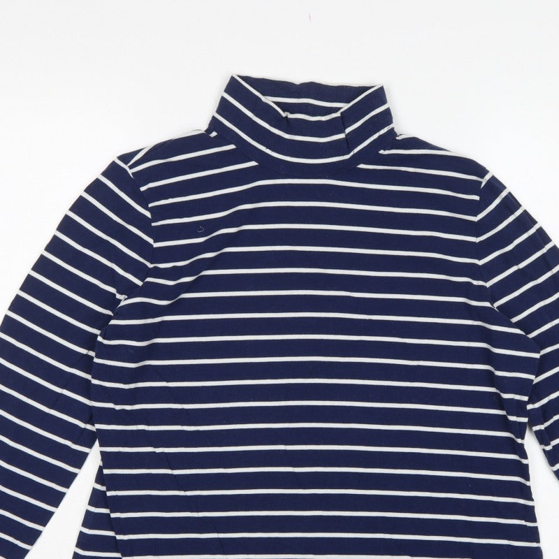 Lands' End Women Blue UK 16 Striped High Neck Long Sleeve T-Shirt