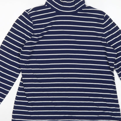 Lands' End Women Blue UK 16 Striped High Neck Long Sleeve T-Shirt