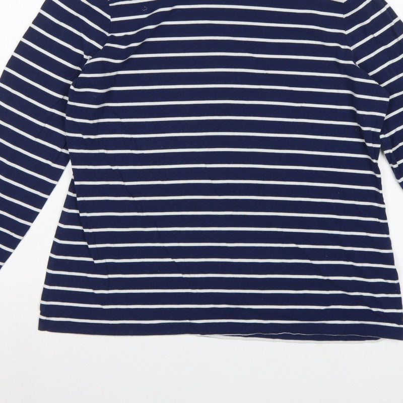 Lands' End Women Blue UK 16 Striped High Neck Long Sleeve T-Shirt