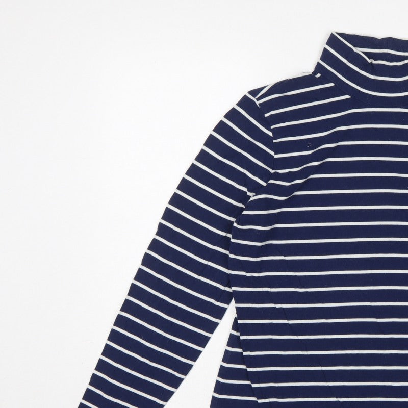 Lands' End Women Blue UK 16 Striped High Neck Long Sleeve T-Shirt