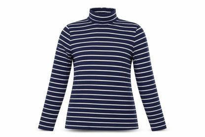 Lands' End Women Blue UK 16 Striped High Neck Long Sleeve T-Shirt
