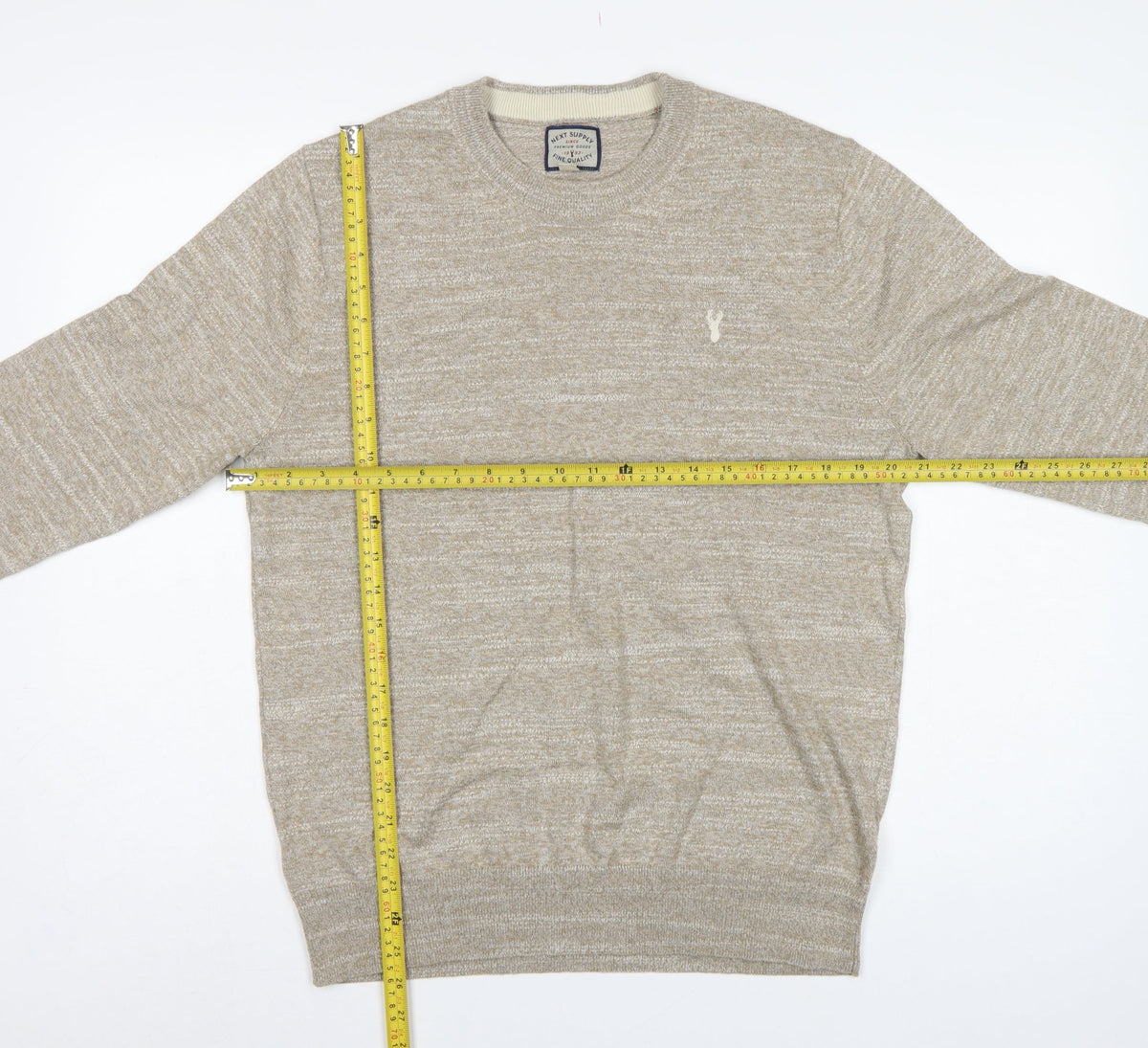 Next Supply Men’s Beige Marl Logo Crew Neck Knit Jumper Size M