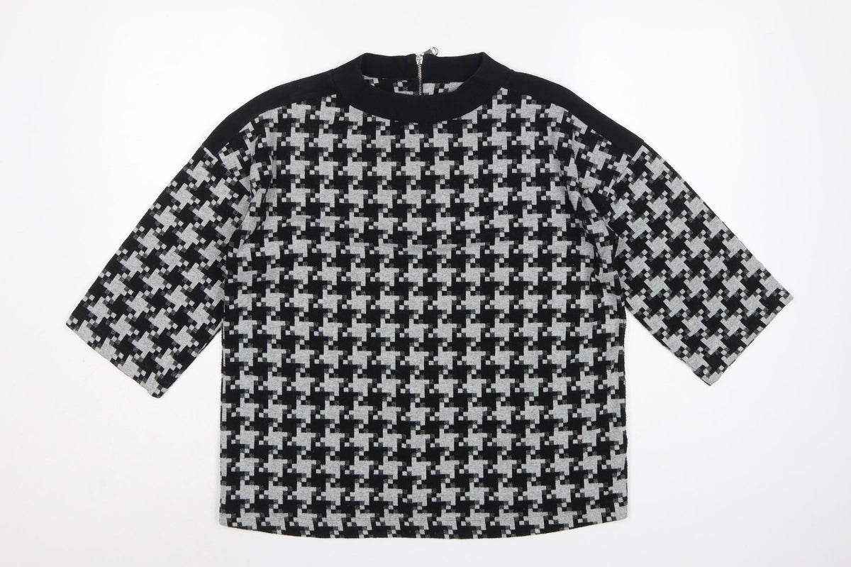 Next Women Black Grey UK 12 Geometric Knit Zip Tunic Blouse