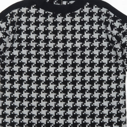 Next Women Black Grey UK 12 Geometric Knit Zip Tunic Blouse