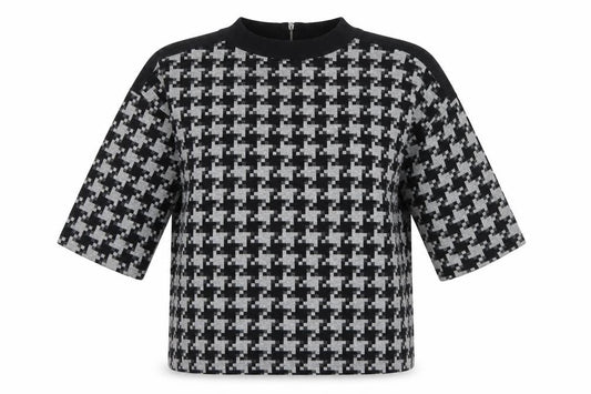 Next Women Black Grey UK 12 Geometric Knit Zip Tunic Blouse