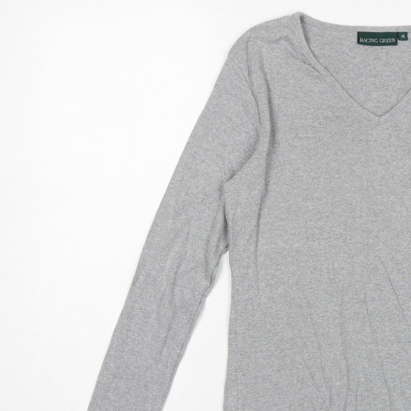 Racing Green Women's Grey Size 10 Basic V-Neck Long Sleeve Cotton T-Shirt