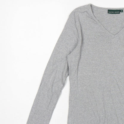 Racing Green Women's Grey Size 10 Basic V-Neck Long Sleeve Cotton T-Shirt