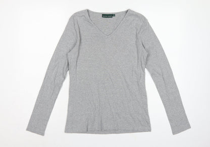Racing Green Women's Grey Size 10 Basic V-Neck Long Sleeve Cotton T-Shirt