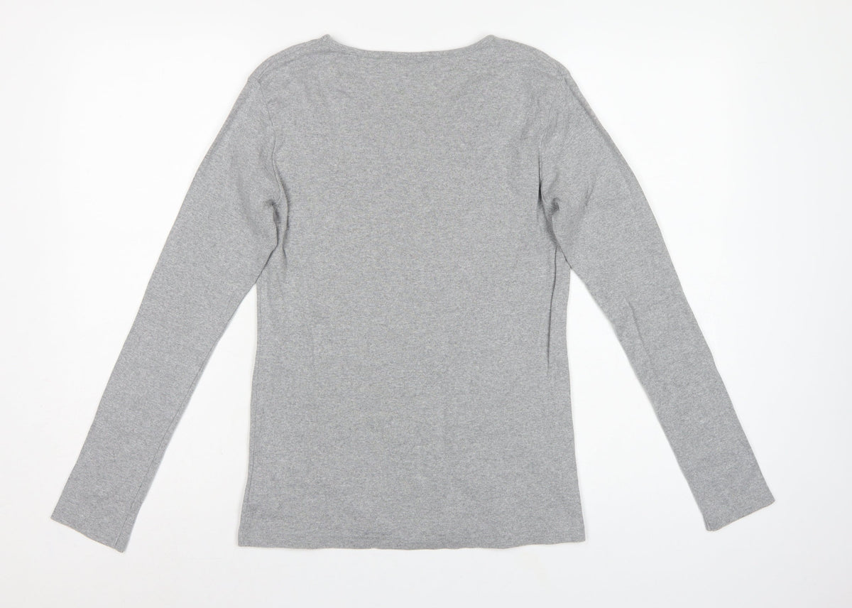 Racing Green Women's Grey Size 10 Basic V-Neck Long Sleeve Cotton T-Shirt