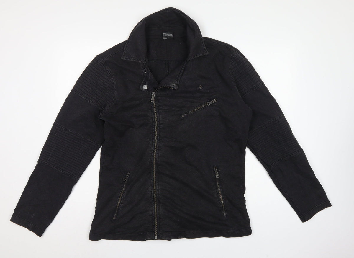 Urban Classics Men’s Black L Biker Jacket Cotton Zip Pockets