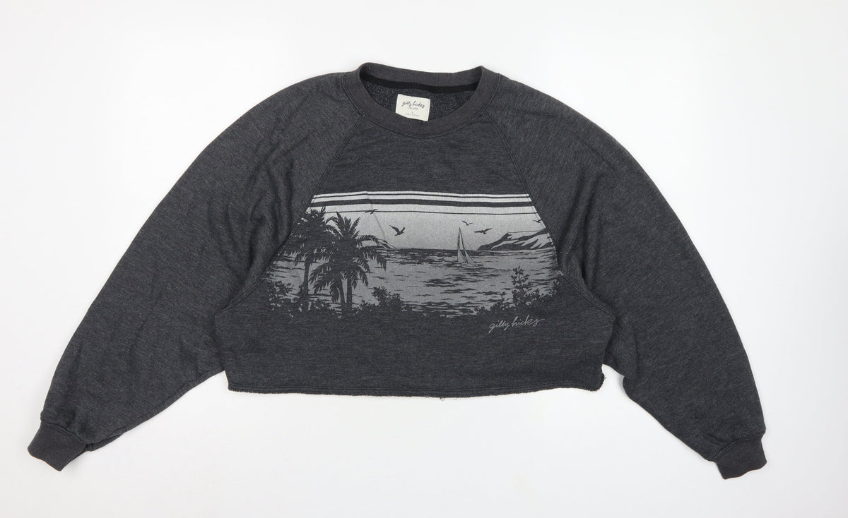 Gilly Hicks Women’s Grey S Cropped Crew Neck Beach Graphic Sweatshirt
