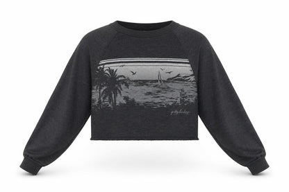 Gilly Hicks Women’s Grey S Cropped Crew Neck Beach Graphic Sweatshirt