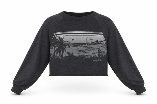 Gilly Hicks Women’s Grey S Cropped Crew Neck Beach Graphic Sweatshirt