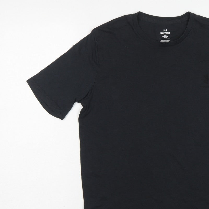 Under Armour Men's Black Small Loose Fit Crew Neck Logo T-Shirt