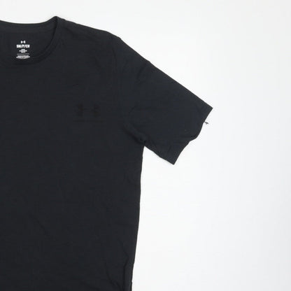 Under Armour Men's Black Small Loose Fit Crew Neck Logo T-Shirt