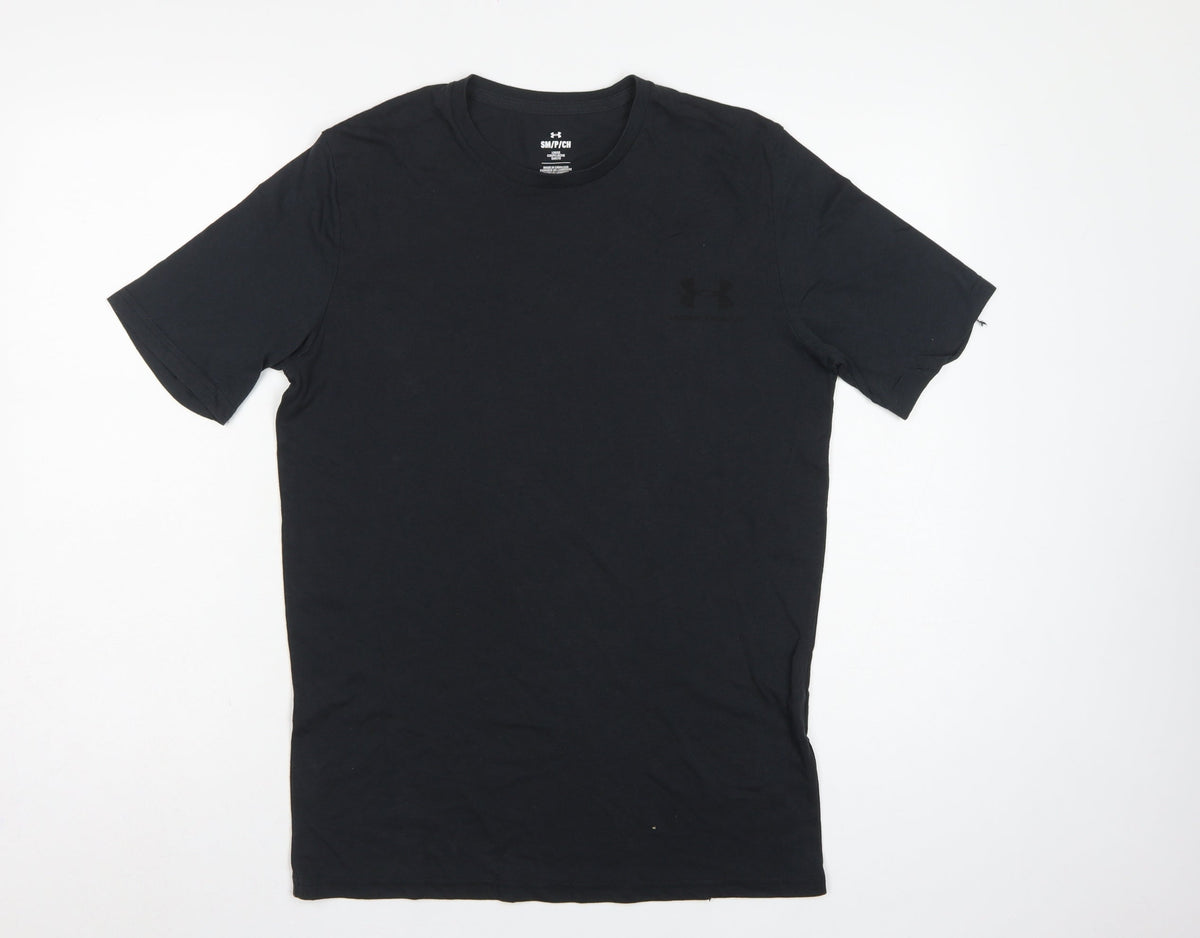 Under Armour Men's Black Small Loose Fit Crew Neck Logo T-Shirt