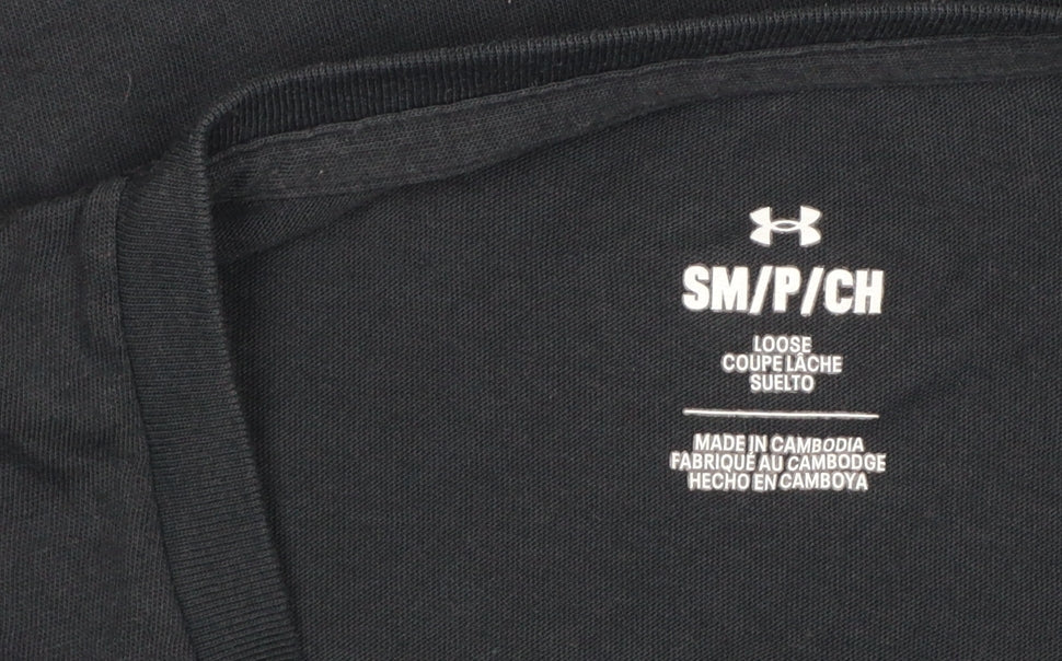 Under Armour Men's Black Small Loose Fit Crew Neck Logo T-Shirt