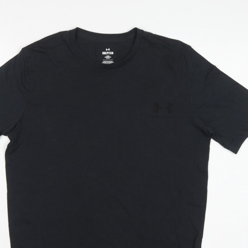 Under Armour Men's Black Small Loose Fit Crew Neck Logo T-Shirt