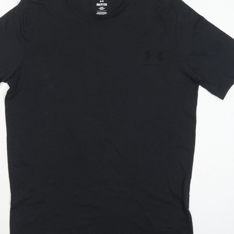Under Armour Men's Black Small Loose Fit Crew Neck Logo T-Shirt