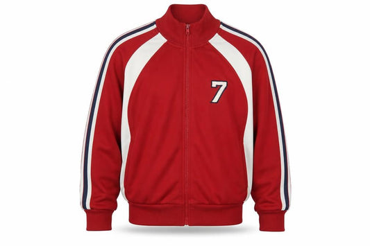 Front view of Urban Pipeline Men's Red L Full Zip Track Sweatshirt Number 7