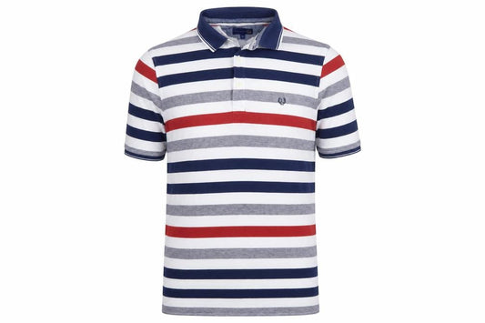 Front view of Lincoln Men's Multicoloured Striped Cotton Polo Shirt L Short Sleeve