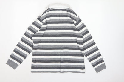 Marks & Spencer Women Grey Stripe Cotton Long Sleeve Polo Top UK 14