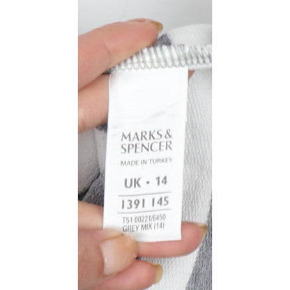 Marks & Spencer Women Grey Stripe Cotton Long Sleeve Polo Top UK 14