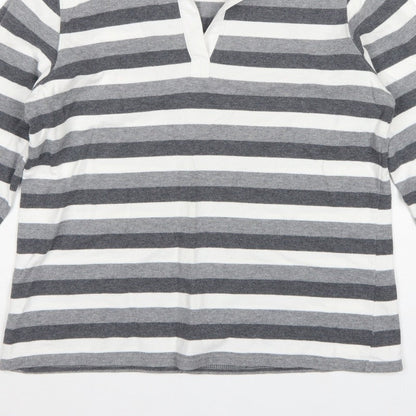 Marks & Spencer Women Grey Stripe Cotton Long Sleeve Polo Top UK 14