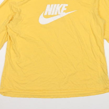 Nike Women Yellow XL Logo Long Sleeve Crew Neck Cotton T-Shirt