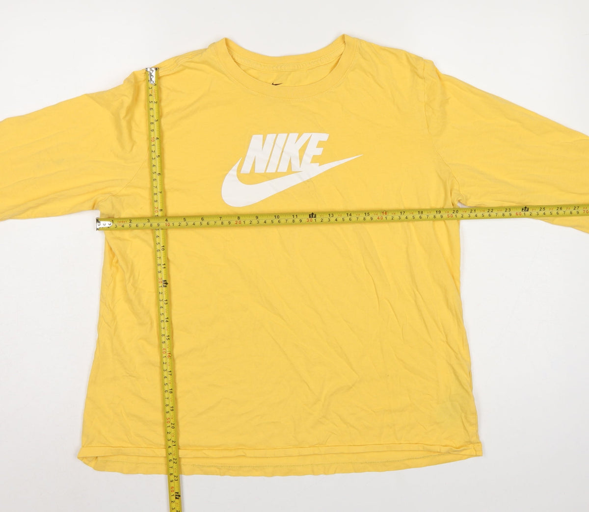Nike Women Yellow XL Logo Long Sleeve Crew Neck Cotton T-Shirt
