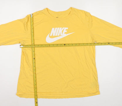 Nike Women Yellow XL Logo Long Sleeve Crew Neck Cotton T-Shirt