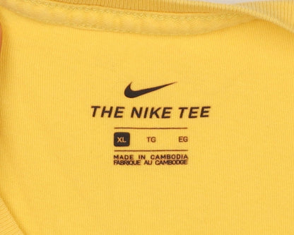 Nike Women Yellow XL Logo Long Sleeve Crew Neck Cotton T-Shirt