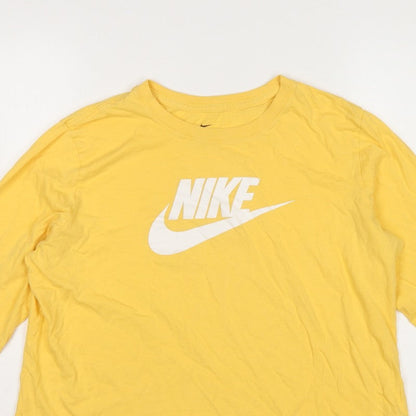 Nike Women Yellow XL Logo Long Sleeve Crew Neck Cotton T-Shirt