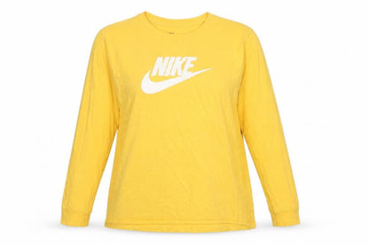 Nike Women Yellow XL Logo Long Sleeve Crew Neck Cotton T-Shirt