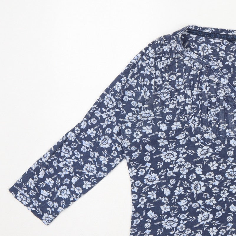 Maine New England Women's Blue Size 14 Floral Henley Long Sleeve Top