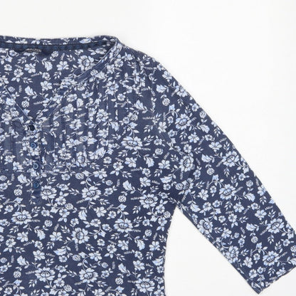 Maine New England Women's Blue Size 14 Floral Henley Long Sleeve Top