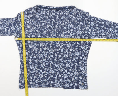 Maine New England Women's Blue Size 14 Floral Henley Long Sleeve Top