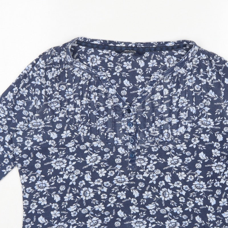 Maine New England Women's Blue Size 14 Floral Henley Long Sleeve Top