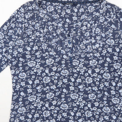 Maine New England Women's Blue Size 14 Floral Henley Long Sleeve Top